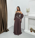Mocha Élégance Pleated Gown