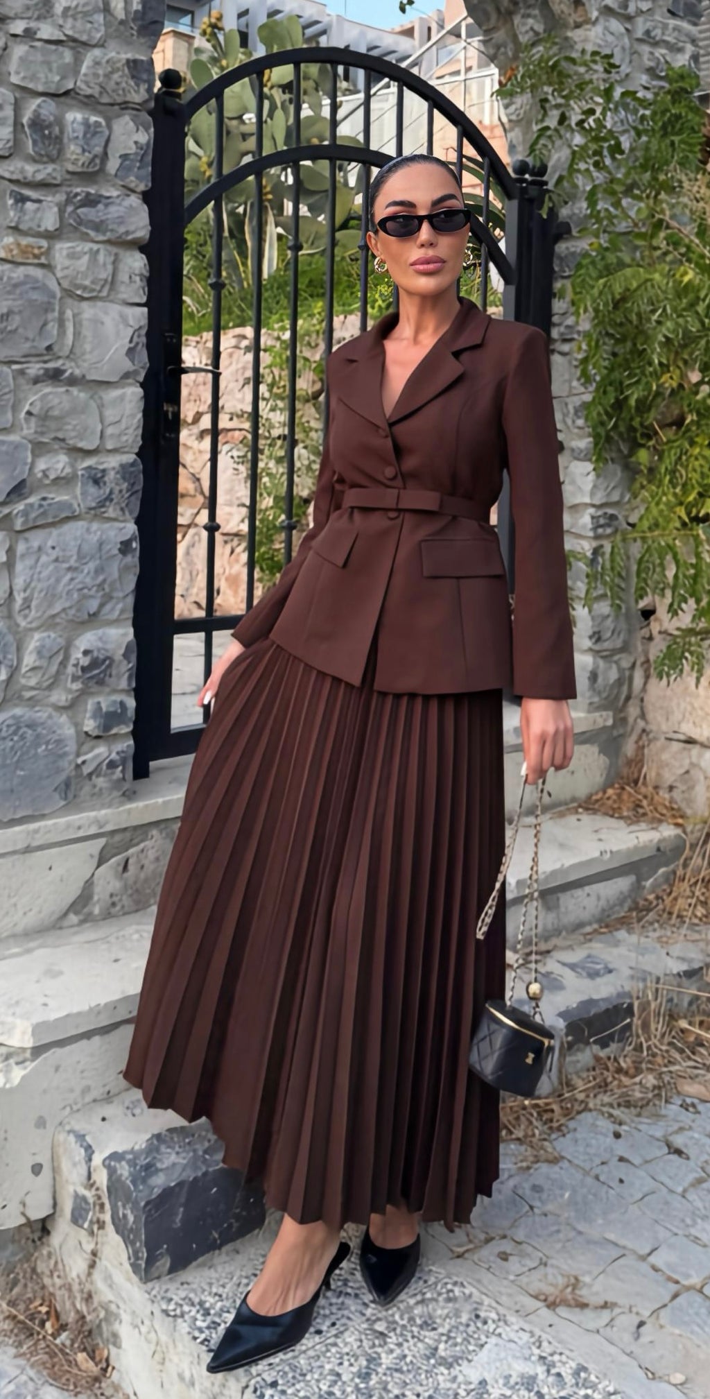 Vienna Pleated Suit Set – Deep Mocha