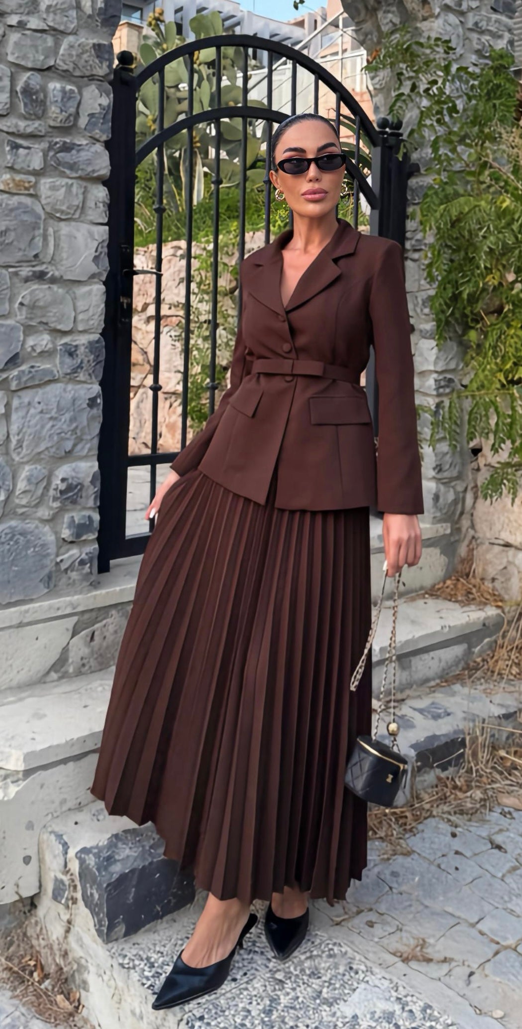 Vienna Pleated Suit Set – Deep Mocha