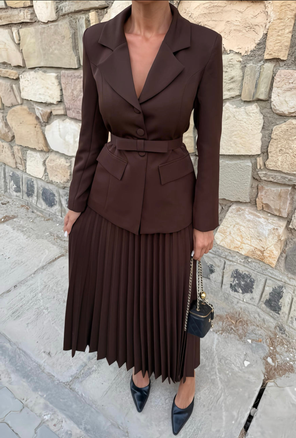 Vienna Pleated Suit Set – Deep Mocha