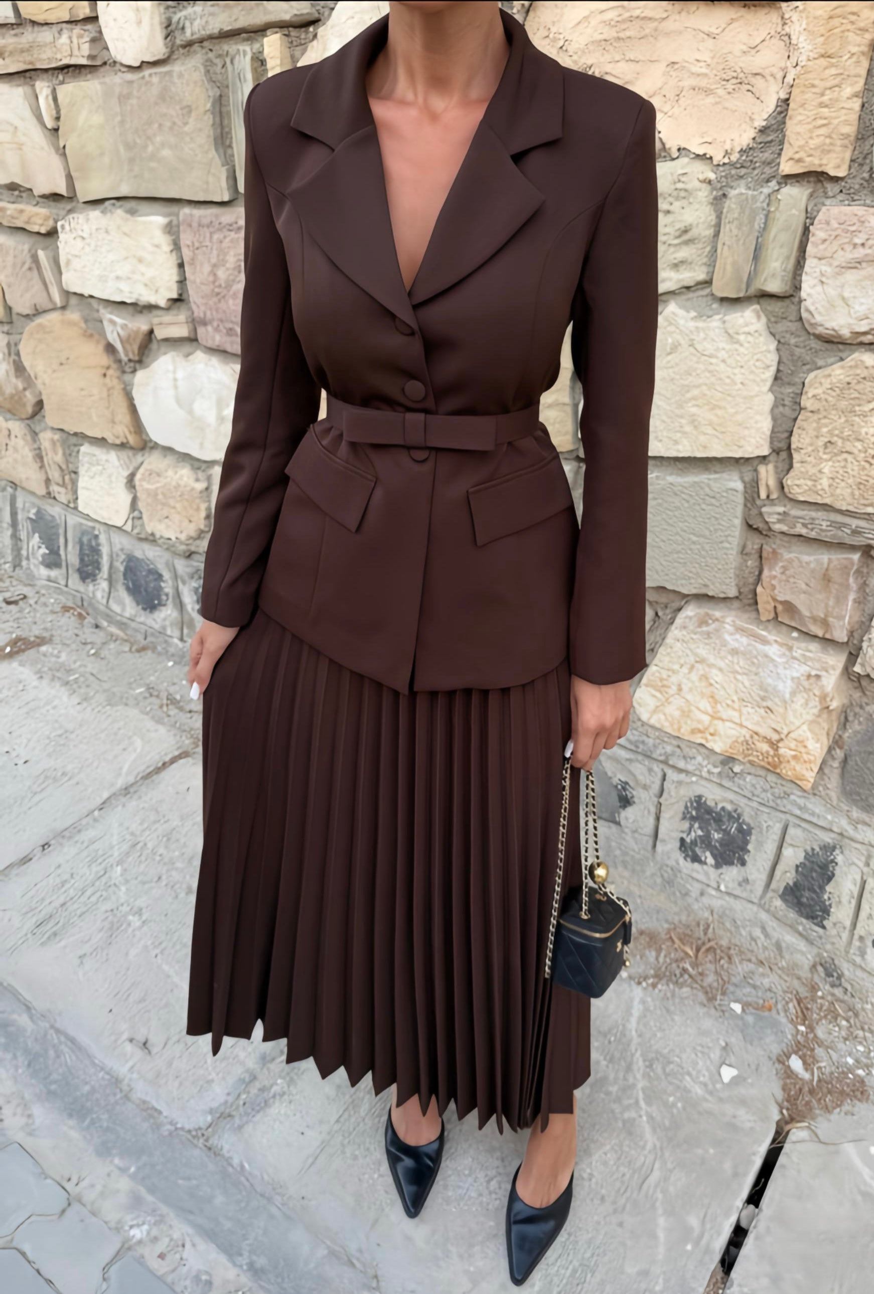 Vienna Pleated Suit Set – Deep Mocha