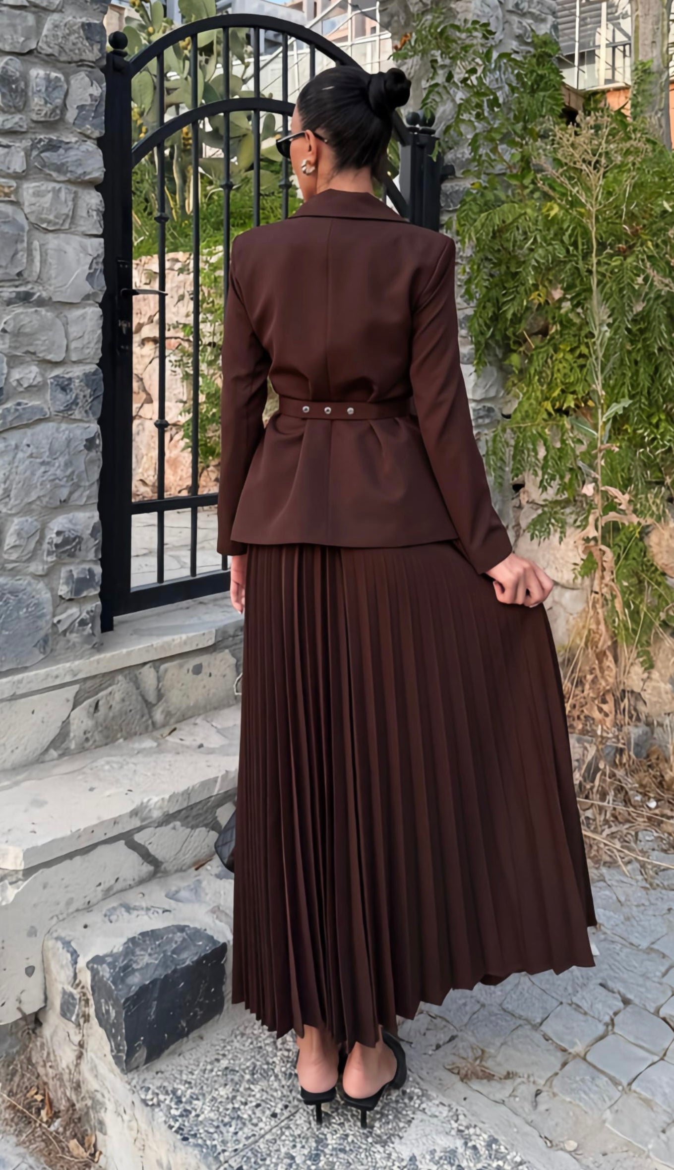 Vienna Pleated Suit Set – Deep Mocha