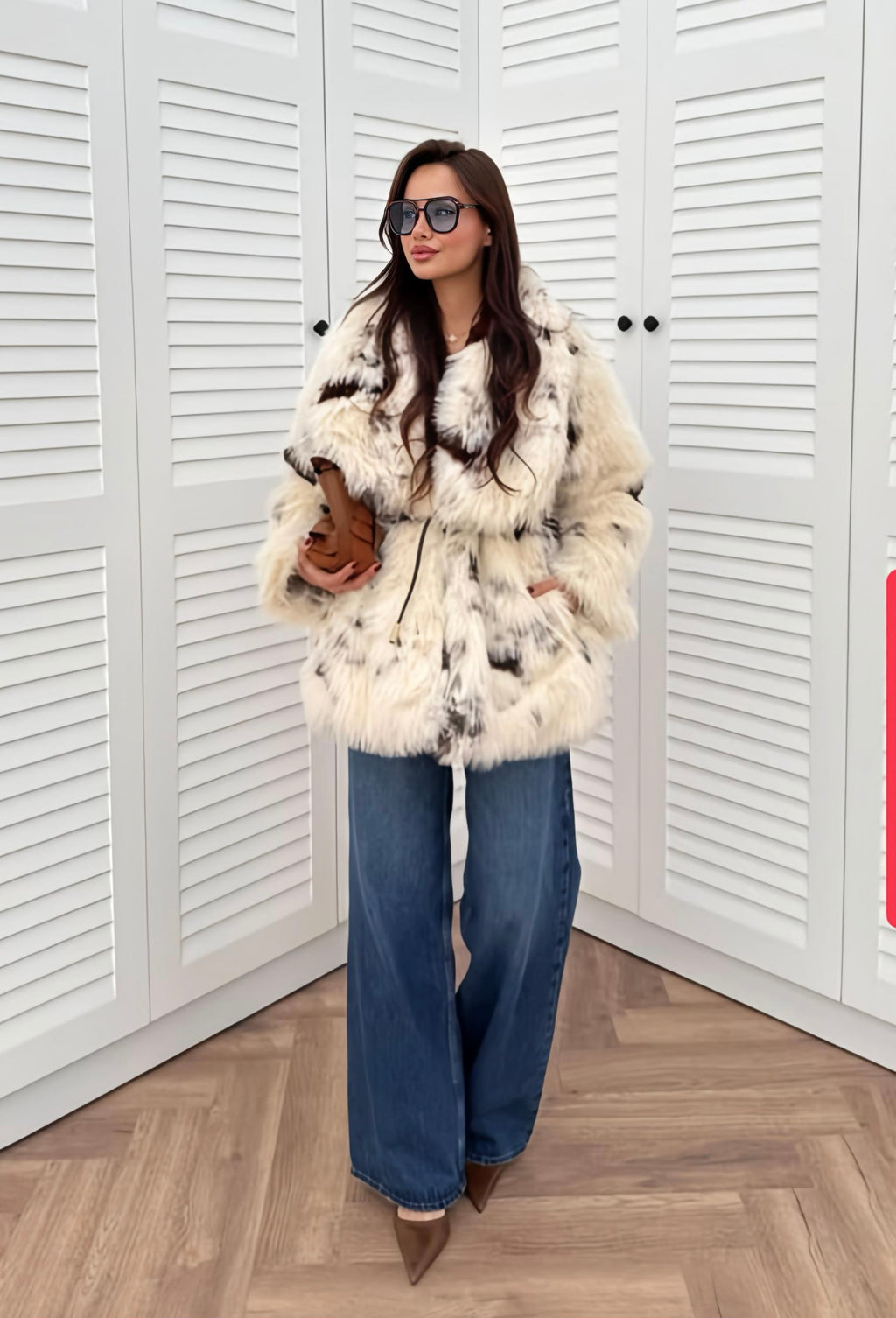Aurora Faux Fur Coat – Cream & Mocha