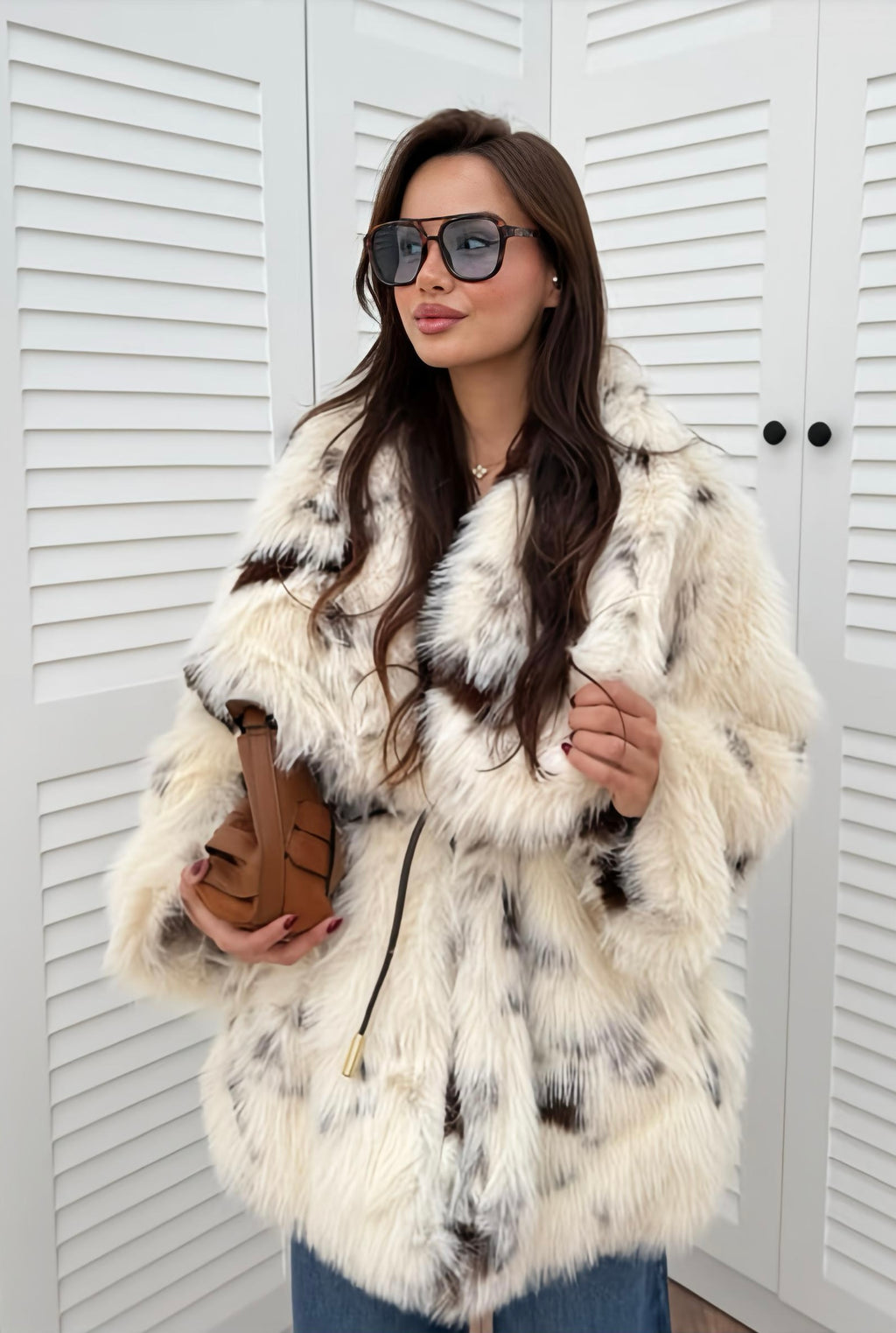 Aurora Faux Fur Coat – Cream & Mocha