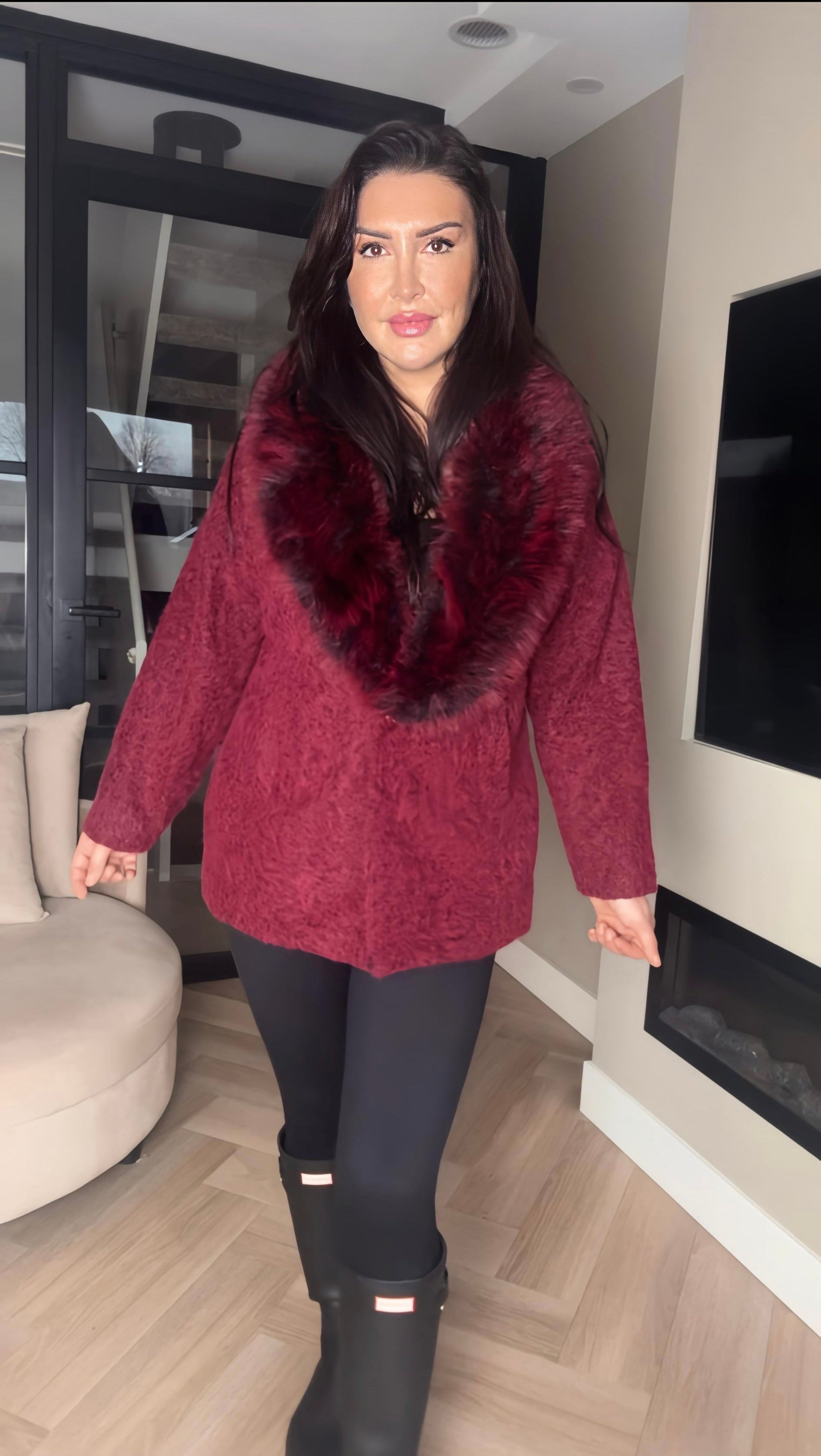 Bordeaux Luxe Fur Blazer Jacket