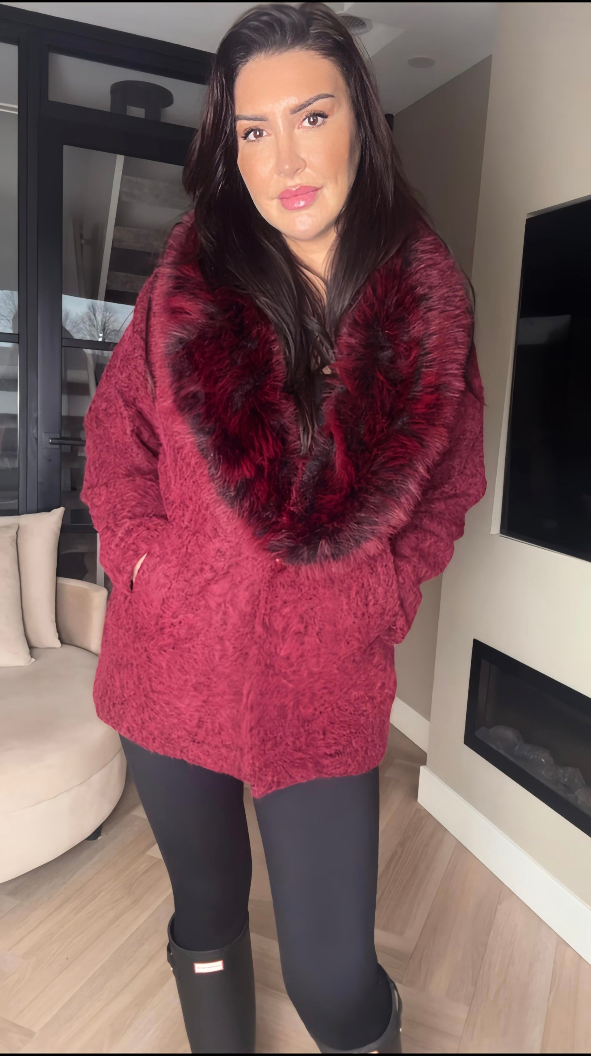 Bordeaux Luxe Fur Blazer Jacket