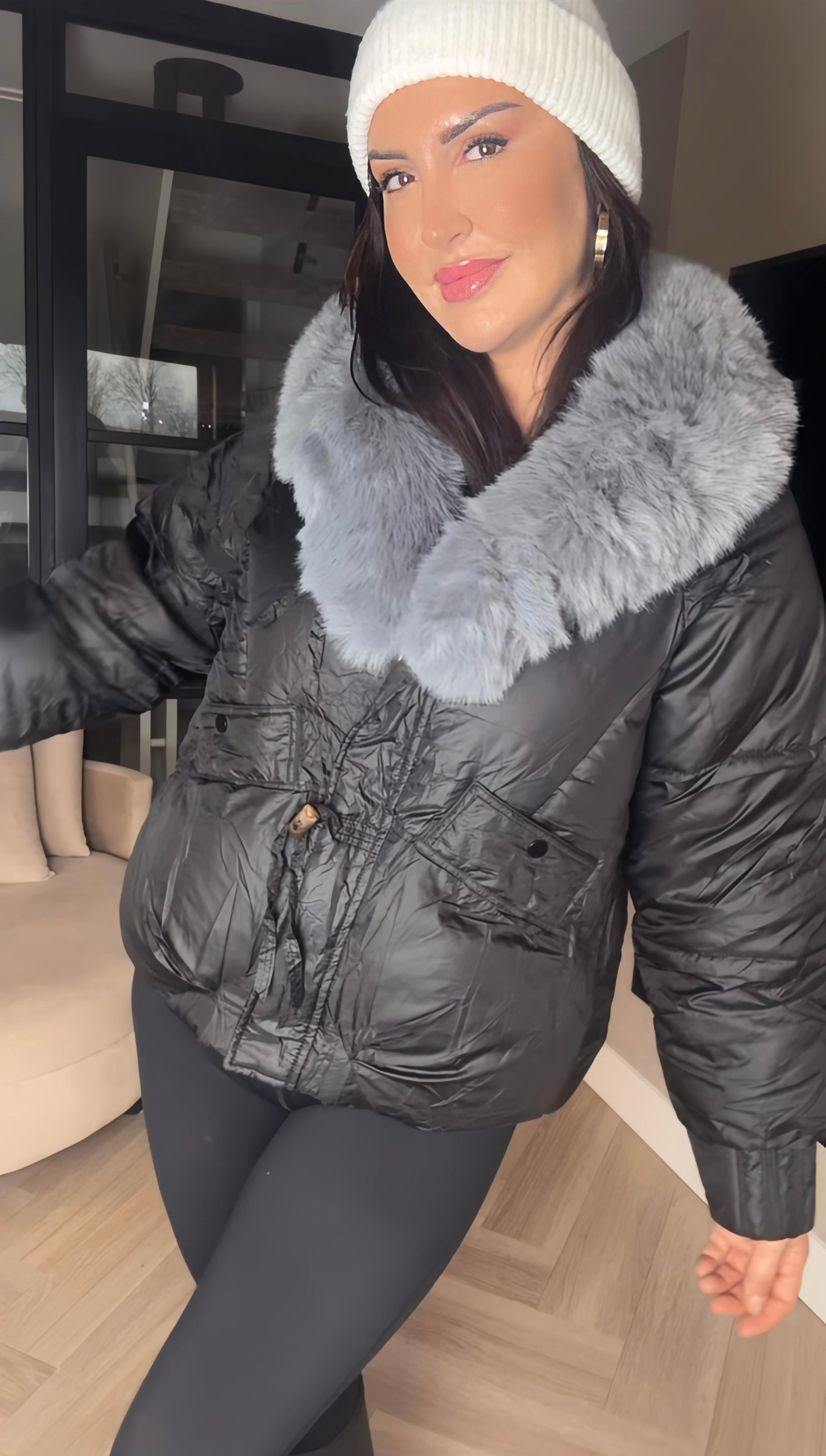 Midnight Grey Luxe Fur Puffer